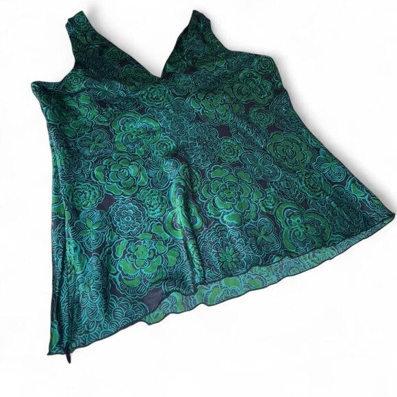 Vintage Old Navy 100% Silk Perfect Fit Tank Blue & Green Floral Print Size L - Picture 6 of 7